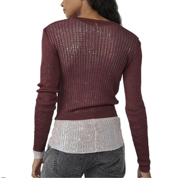 Free People NWT H20 Crew Pull Over Raw Garnet Knit Top - Picture 3 of 9